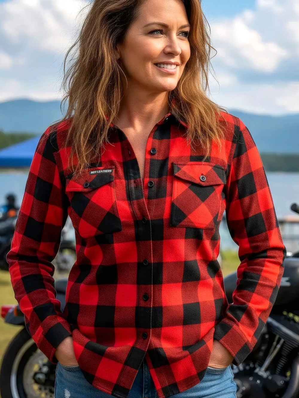 Hot Leathers Ladies Black And Red Long Sleeve Flannel Size XL